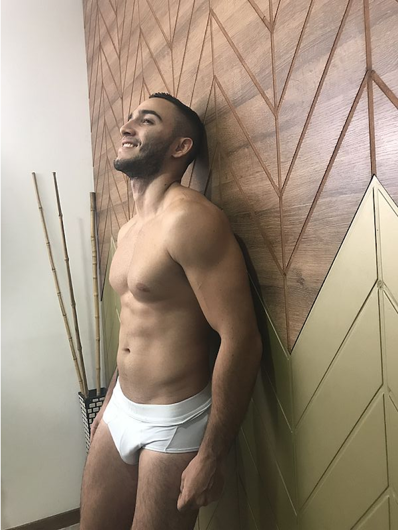 jock model in white underwear
