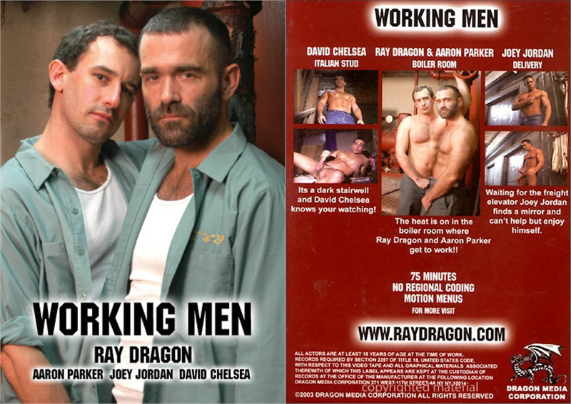 The front and back cover of Working Men, a blue collar cock porn movie from Dragon Media